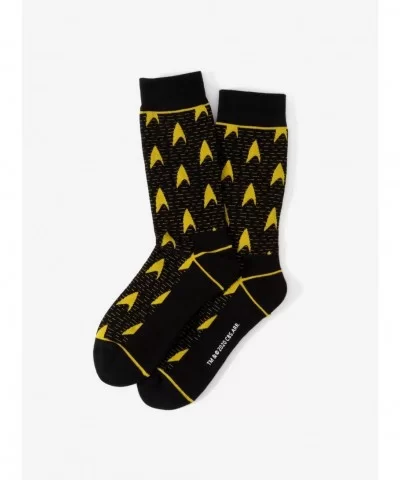 Cheap Sale Star Trek Yellow Delta Shield Black Socks $8.76 Socks