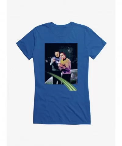Pre-sale Discount Star Trek Spock and Kirk Action Scene Girls T-Shirt $8.96 T-Shirts